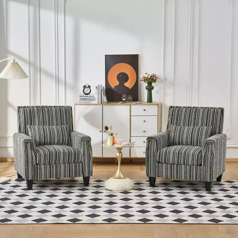 Fauteuil de salon Okak style mi-siècle en tissu rayé avec clous décoratifs, fauteuil d'appoint de lecture pour salons, zones de détente