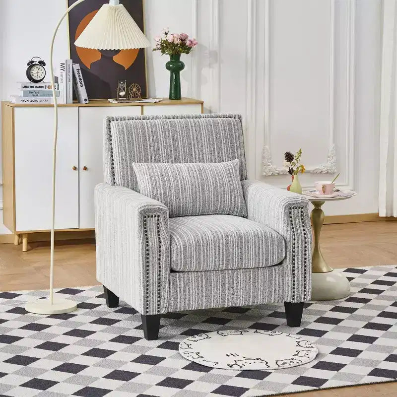 Fauteuil de salon Okak style mi-siècle en tissu rayé avec clous décoratifs, fauteuil d'appoint de lecture pour salons, zones de détente