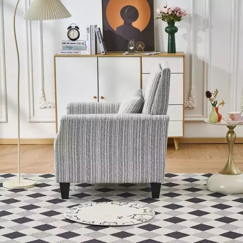 Fauteuil de salon Okak style mi-siècle en tissu rayé avec clous décoratifs, fauteuil d'appoint de lecture pour salons, zones de détente