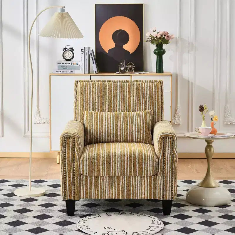 Fauteuil de salon Okak style mi-siècle en tissu rayé avec clous décoratifs, fauteuil d'appoint de lecture pour salons, zones de détente