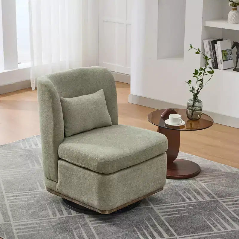 Fauteuil pivotant Okak Mid-Century en chenille avec oreiller, fauteuil d'appoint sans accoudoirs pour les salons, zones de relaxation
