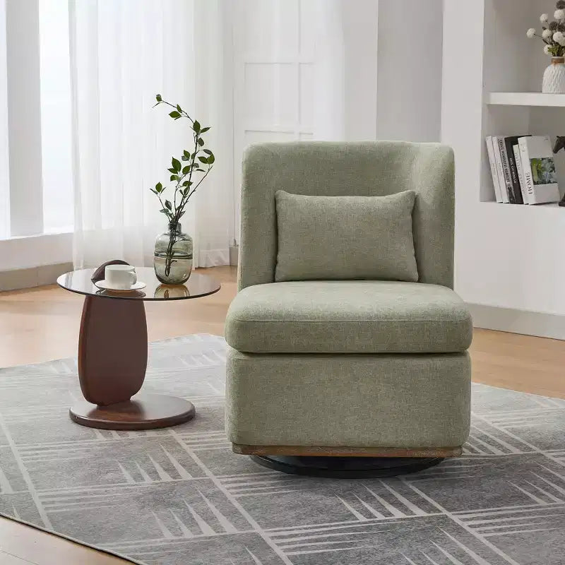 Fauteuil pivotant Okak Mid-Century en chenille avec oreiller, fauteuil d'appoint sans accoudoirs pour les salons, zones de relaxation