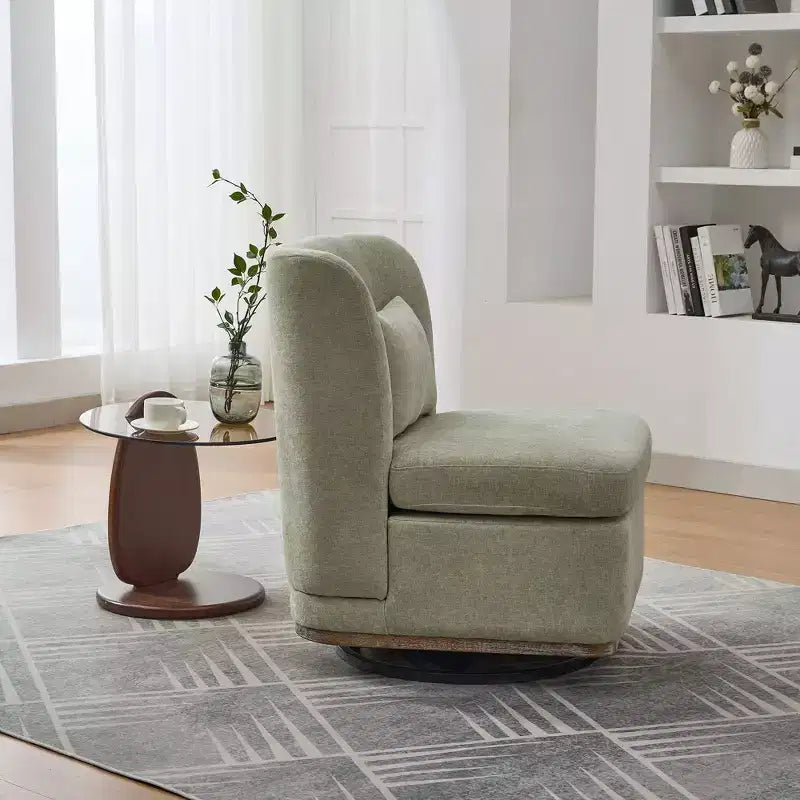Fauteuil pivotant Okak Mid-Century en chenille avec oreiller, fauteuil d'appoint sans accoudoirs pour les salons, zones de relaxation