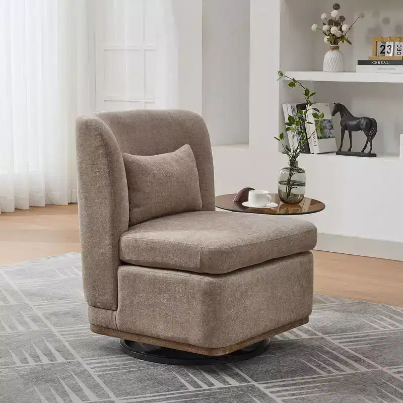Fauteuil pivotant Okak Mid-Century en chenille avec oreiller, fauteuil d'appoint sans accoudoirs pour les salons, zones de relaxation
