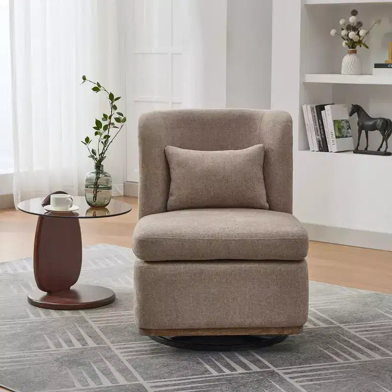 Fauteuil pivotant Okak Mid-Century en chenille avec oreiller, fauteuil d'appoint sans accoudoirs pour les salons, zones de relaxation