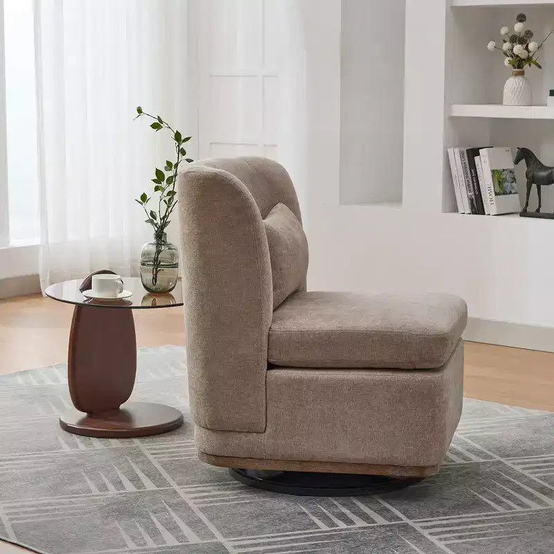 Fauteuil pivotant Okak Mid-Century en chenille avec oreiller, fauteuil d'appoint sans accoudoirs pour les salons, zones de relaxation