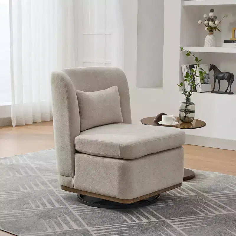 Fauteuil pivotant Okak Mid-Century en chenille avec oreiller, fauteuil d'appoint sans accoudoirs pour les salons, zones de relaxation