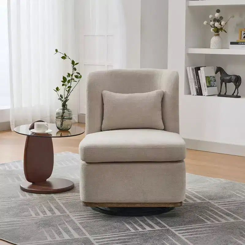 Fauteuil pivotant Okak Mid-Century en chenille avec oreiller, fauteuil d'appoint sans accoudoirs pour les salons, zones de relaxation