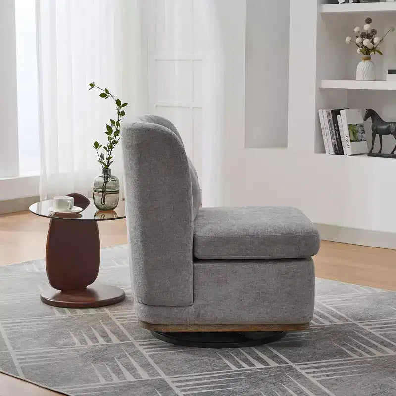 Fauteuil pivotant Okak Mid-Century en chenille avec oreiller, fauteuil d'appoint sans accoudoirs pour les salons, zones de relaxation