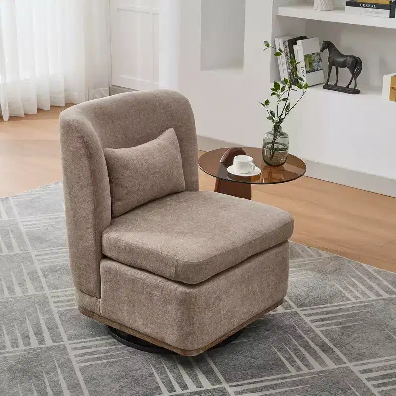 Fauteuil pivotant Okak Mid-Century en chenille avec oreiller, fauteuil d'appoint sans accoudoirs pour les salons, zones de relaxation