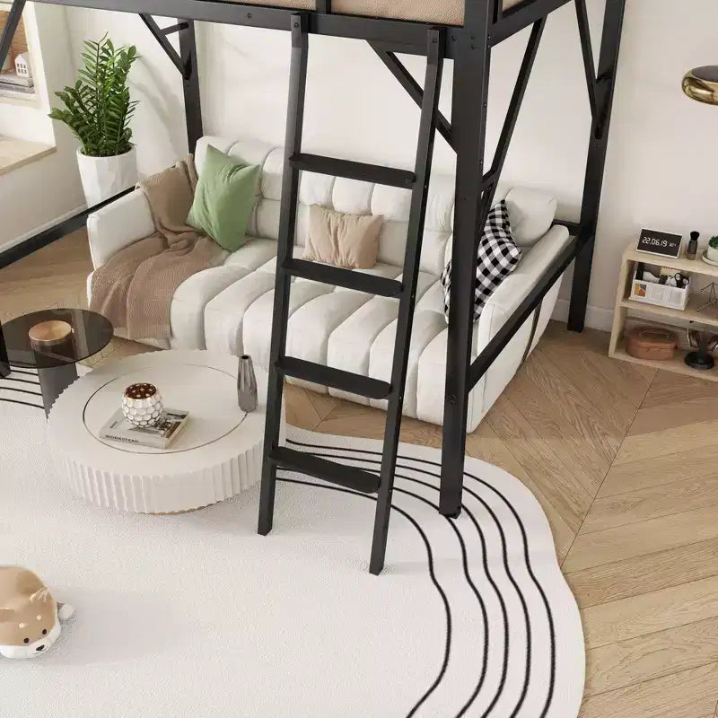 Lit mezzanine pleine taille Okak avec échelle, cadres de lit avec panier de rangement et garde-corps de sécurité, lit mezzanine jumeau pour enfants, adolescents