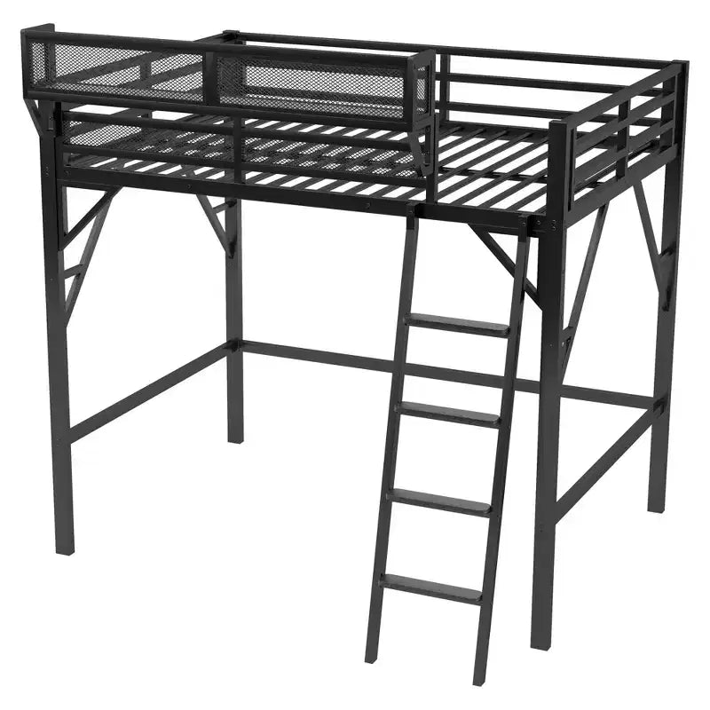 Lit mezzanine pleine taille Okak avec échelle, cadres de lit avec panier de rangement et garde-corps de sécurité, lit mezzanine jumeau pour enfants, adolescents