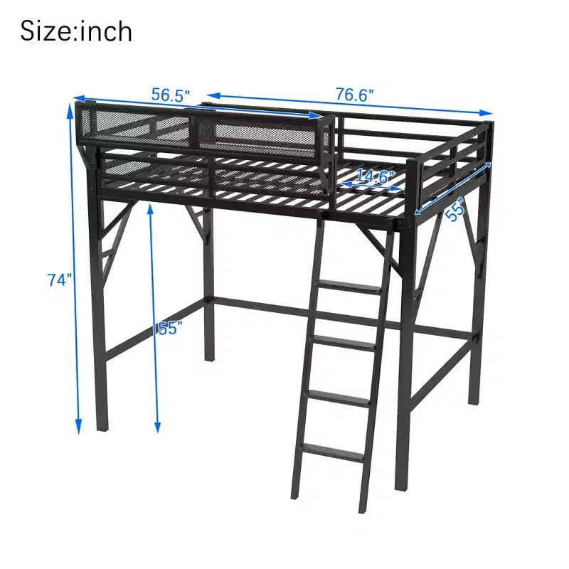 Lit mezzanine pleine taille Okak avec échelle, cadres de lit avec panier de rangement et garde-corps de sécurité, lit mezzanine jumeau pour enfants, adolescents