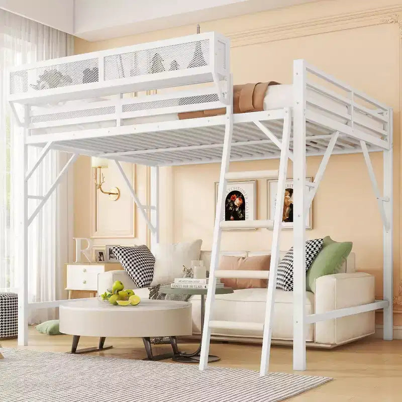 Lit mezzanine pleine taille Okak avec échelle, cadres de lit avec panier de rangement et garde-corps de sécurité, lit mezzanine jumeau pour enfants, adolescents