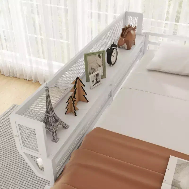 Lit mezzanine pleine taille Okak avec échelle, cadres de lit avec panier de rangement et garde-corps de sécurité, lit mezzanine jumeau pour enfants, adolescents