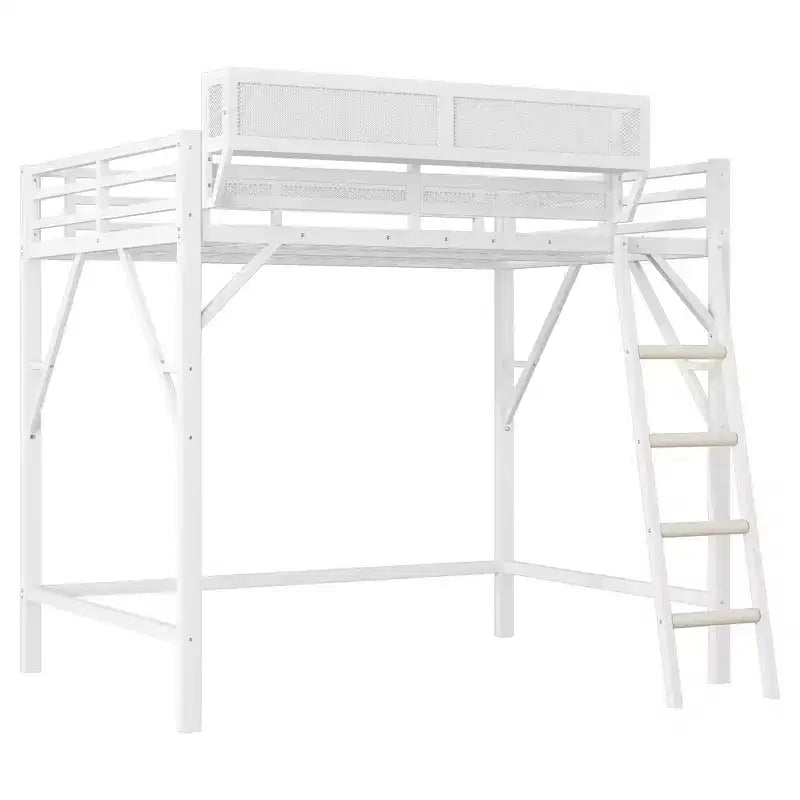 Lit mezzanine pleine taille Okak avec échelle, cadres de lit avec panier de rangement et garde-corps de sécurité, lit mezzanine jumeau pour enfants, adolescents