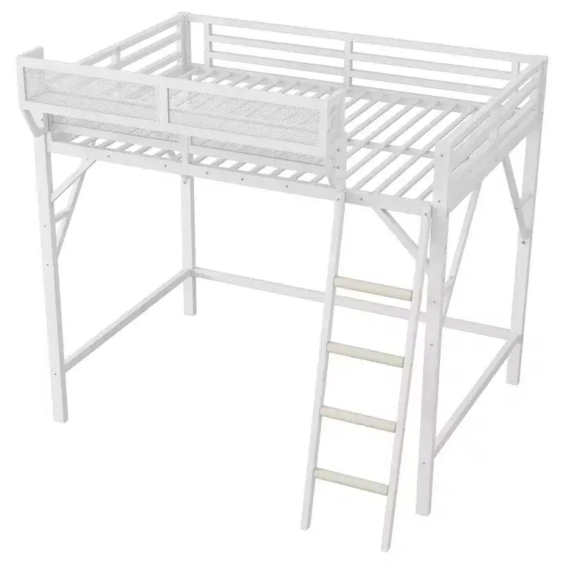 Lit mezzanine pleine taille Okak avec échelle, cadres de lit avec panier de rangement et garde-corps de sécurité, lit mezzanine jumeau pour enfants, adolescents