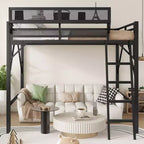 Lit mezzanine pleine taille Okak avec échelle, cadres de lit avec panier de rangement et garde-corps de sécurité, lit mezzanine jumeau pour enfants, adolescents