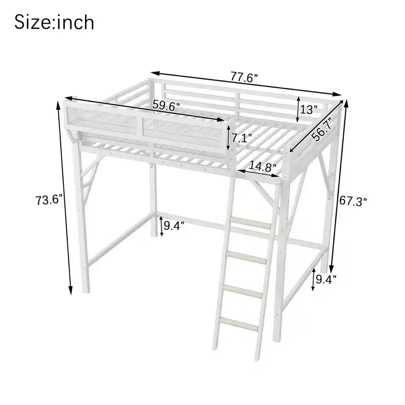 Lit mezzanine pleine taille Okak avec échelle, cadres de lit avec panier de rangement et garde-corps de sécurité, lit mezzanine jumeau pour enfants, adolescents
