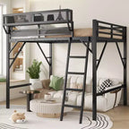 Lit mezzanine pleine taille Okak avec échelle, cadres de lit avec panier de rangement et garde-corps de sécurité, lit mezzanine jumeau pour enfants, adolescents