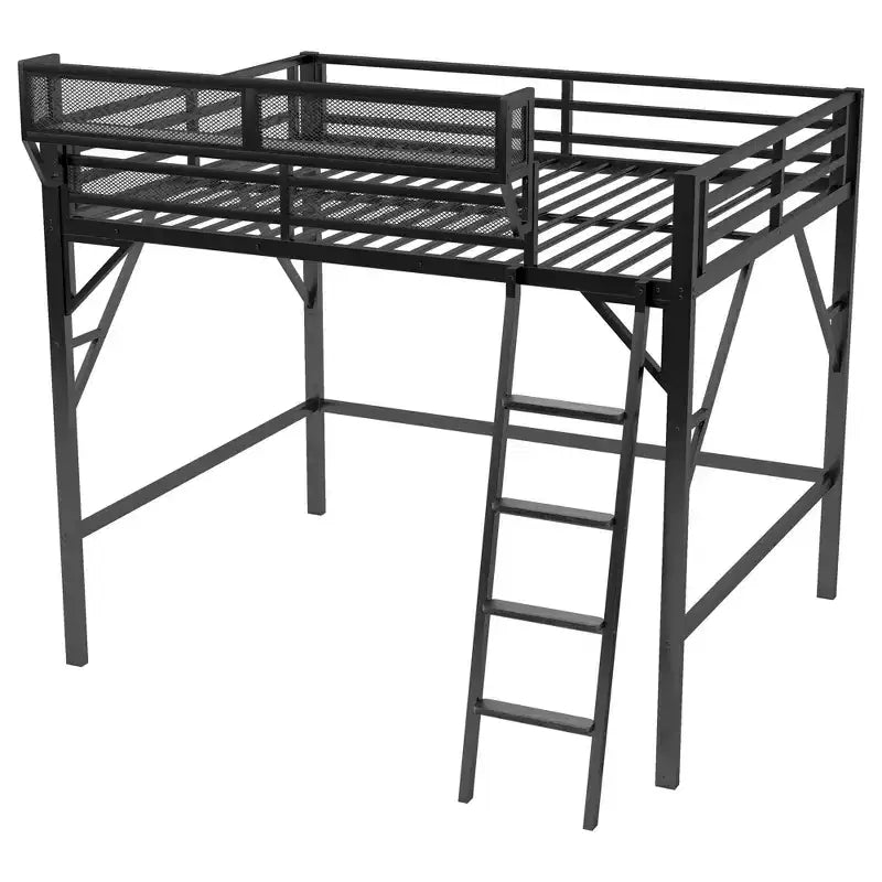 Lit mezzanine pleine taille Okak avec échelle, cadres de lit avec panier de rangement et garde-corps de sécurité, lit mezzanine jumeau pour enfants, adolescents