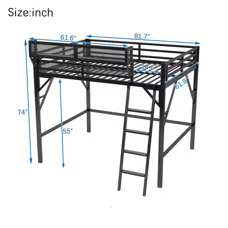 Lit mezzanine pleine taille Okak avec échelle, cadres de lit avec panier de rangement et garde-corps de sécurité, lit mezzanine jumeau pour enfants, adolescents