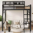 Lit mezzanine pleine taille Okak avec échelle, cadres de lit avec panier de rangement et garde-corps de sécurité, lit mezzanine jumeau pour enfants, adolescents