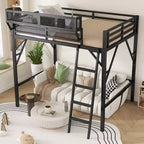 Lit mezzanine pleine taille Okak avec échelle, cadres de lit avec panier de rangement et garde-corps de sécurité, lit mezzanine jumeau pour enfants, adolescents