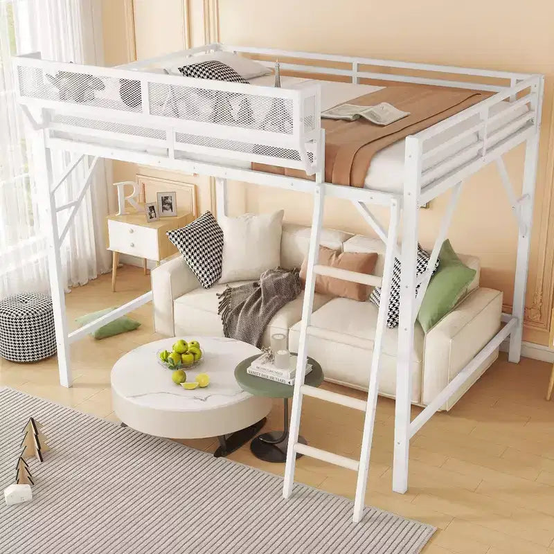 Lit mezzanine pleine taille Okak avec échelle, cadres de lit avec panier de rangement et garde-corps de sécurité, lit mezzanine jumeau pour enfants, adolescents