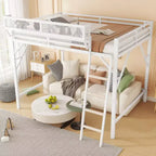 Lit mezzanine pleine taille Okak avec échelle, cadres de lit avec panier de rangement et garde-corps de sécurité, lit mezzanine jumeau pour enfants, adolescents