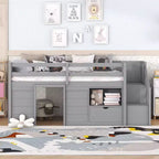 Okak Lit superposé mezzanine pour enfants, taille double, 94,56 po, avec tiroirs et étagères, avec échelle et garde-corps de sécurité, cadres de lit pour chambre d'enfant