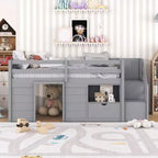 Okak Lit superposé mezzanine pour enfants, taille double, 94,56 po, avec tiroirs et étagères, avec échelle et garde-corps de sécurité, cadres de lit pour chambre d'enfant