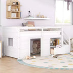 Okak Lit superposé mezzanine pour enfants, taille double, 94,56 po, avec tiroirs et étagères, avec échelle et garde-corps de sécurité, cadres de lit pour chambre d'enfant