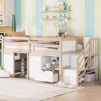 Okak Lit superposé mezzanine pour enfants, taille double, 94,56 po, avec tiroirs et étagères, avec échelle et garde-corps de sécurité, cadres de lit pour chambre d'enfant