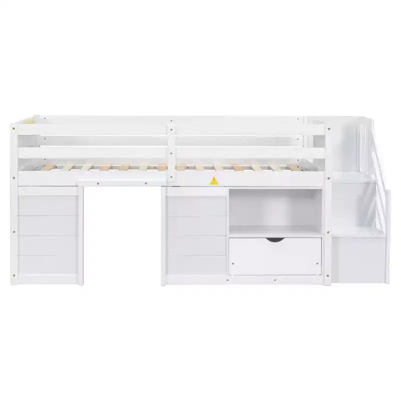 Okak Lit superposé mezzanine pour enfants, taille double, 94,56 po, avec tiroirs et étagères, avec échelle et garde-corps de sécurité, cadres de lit pour chambre d'enfant