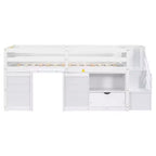 Okak Lit superposé mezzanine pour enfants, taille double, 94,56 po, avec tiroirs et étagères, avec échelle et garde-corps de sécurité, cadres de lit pour chambre d'enfant