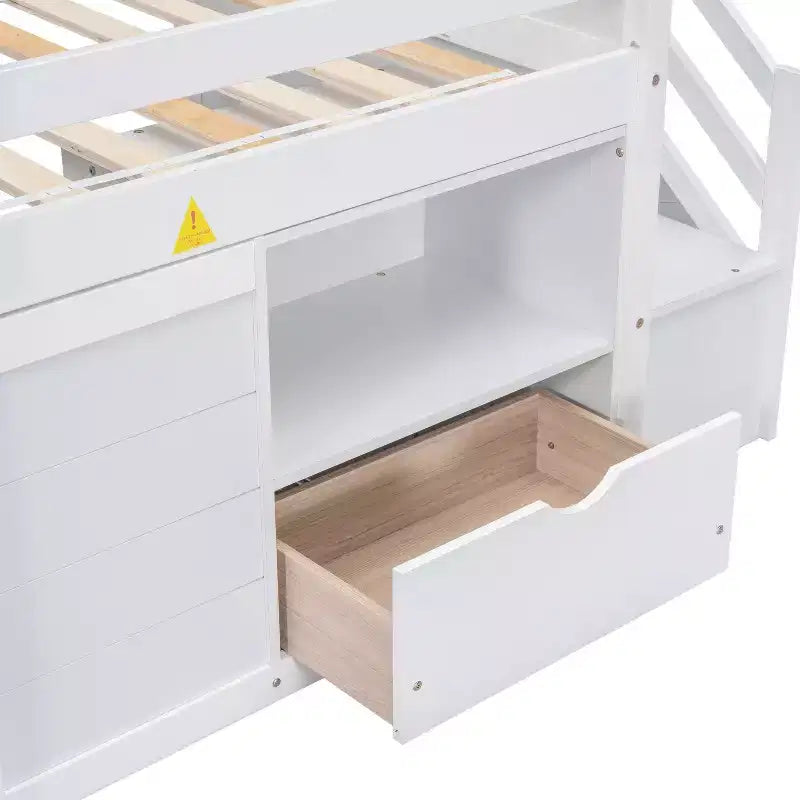 Okak Lit superposé mezzanine pour enfants, taille double, 94,56 po, avec tiroirs et étagères, avec échelle et garde-corps de sécurité, cadres de lit pour chambre d'enfant