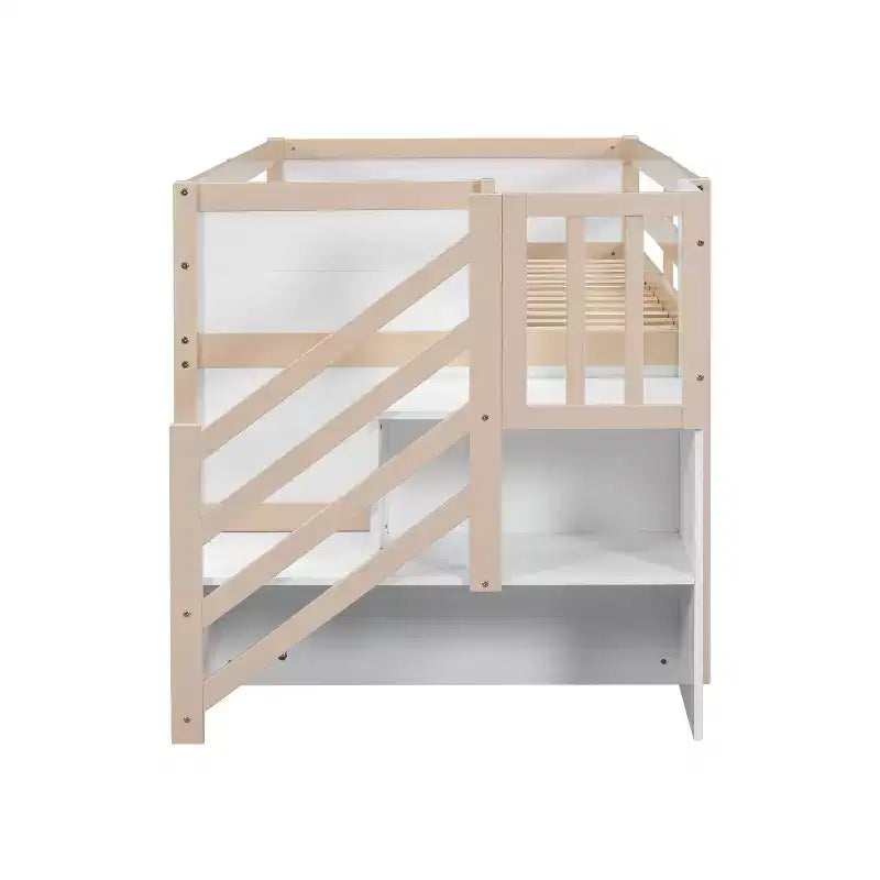 Okak Lit superposé mezzanine pour enfants, taille double, 94,56 po, avec tiroirs et étagères, avec échelle et garde-corps de sécurité, cadres de lit pour chambre d'enfant