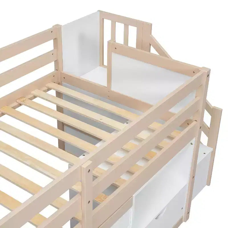 Okak Lit superposé mezzanine pour enfants, taille double, 94,56 po, avec tiroirs et étagères, avec échelle et garde-corps de sécurité, cadres de lit pour chambre d'enfant