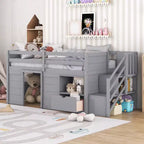 Okak Lit superposé mezzanine pour enfants, taille double, 94,56 po, avec tiroirs et étagères, avec échelle et garde-corps de sécurité, cadres de lit pour chambre d'enfant