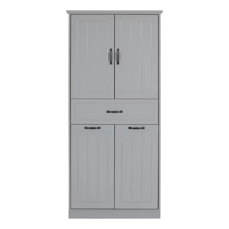 Meuble de salle de bain haut de 167 cm avec 2 paniers à linge basculants, 2 portes et étagères réglables, armoires de rangement de salle de bain autoportantes avec tiroir