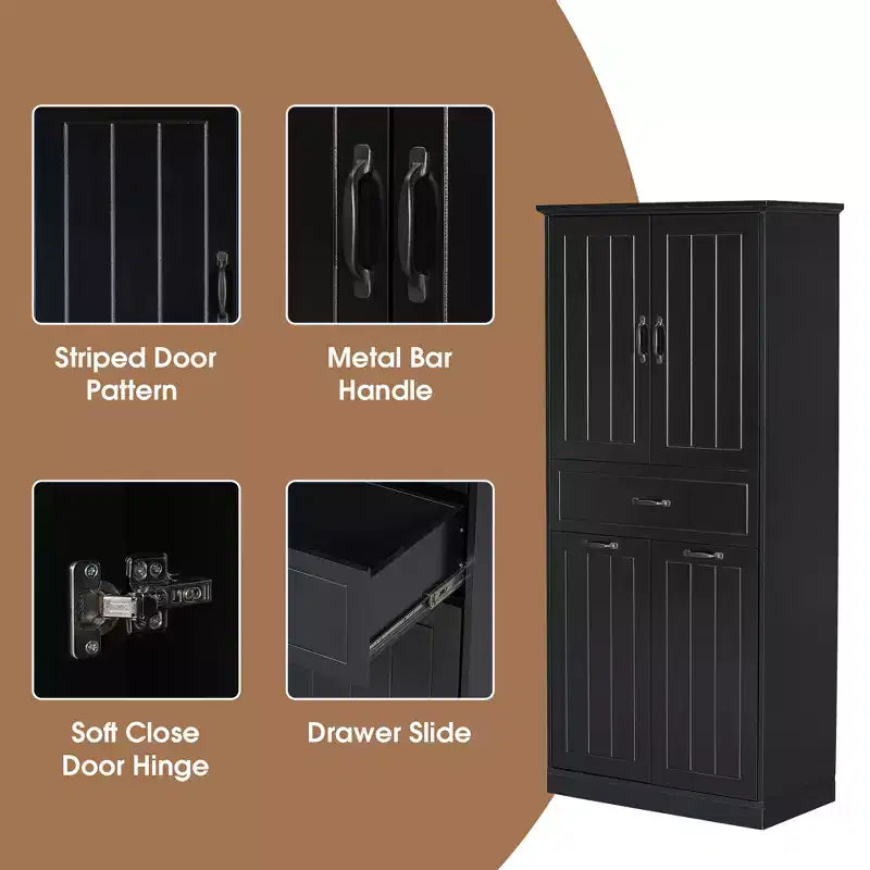 Meuble de salle de bain haut de 167 cm avec 2 paniers à linge basculants, 2 portes et étagères réglables, armoires de rangement de salle de bain autoportantes avec tiroir