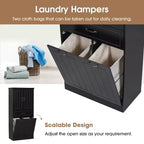 Meuble de salle de bain haut de 167 cm avec 2 paniers à linge basculants, 2 portes et étagères réglables, armoires de rangement de salle de bain autoportantes avec tiroir