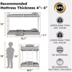 Lits Superposés Jumeaux Zevemomo, Lits Superposés en Métal à Profil Bas avec Barrière de Sécurité et Échelle sur Toute la Longueur, Gain de Place, Pas de Sommier Tapissier Nécessaire, Blanc