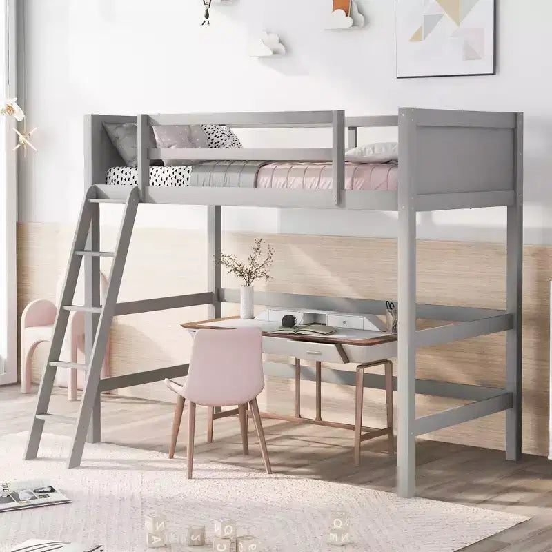 Okak 79.5IN Lit mezzanine pour enfants, taille double, avec échelle, lit double avec barrières de sécurité, cadres de lit pour chambre d'enfants, salle de jeux, salon