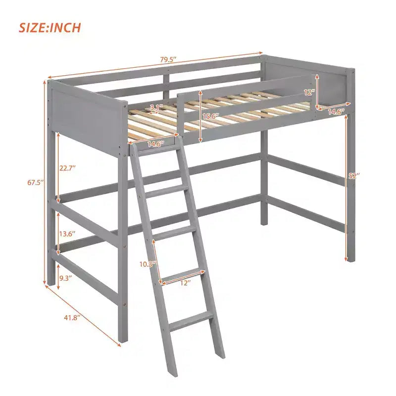 Okak 79.5IN Lit mezzanine pour enfants, taille double, avec échelle, lit double avec barrières de sécurité, cadres de lit pour chambre d'enfants, salle de jeux, salon
