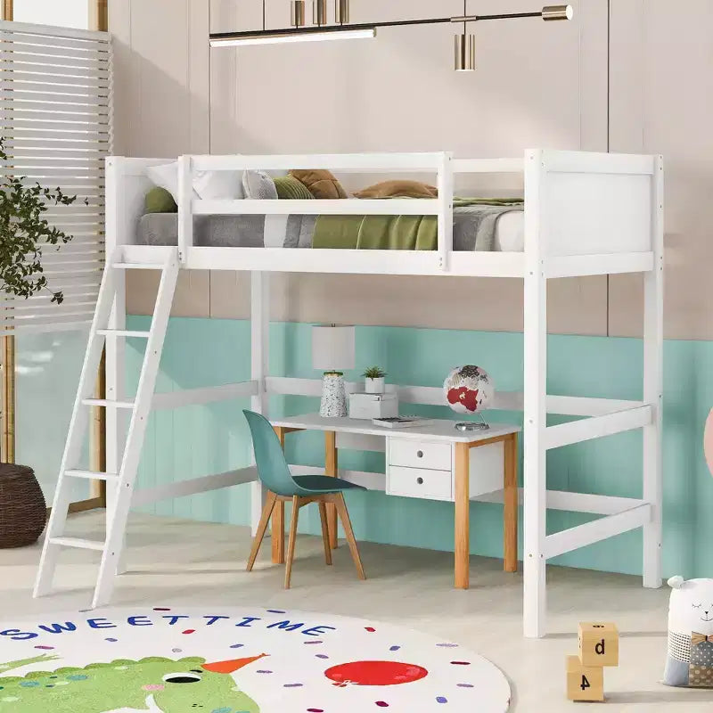 Okak 79.5IN Lit mezzanine pour enfants, taille double, avec échelle, lit double avec barrières de sécurité, cadres de lit pour chambre d'enfants, salle de jeux, salon