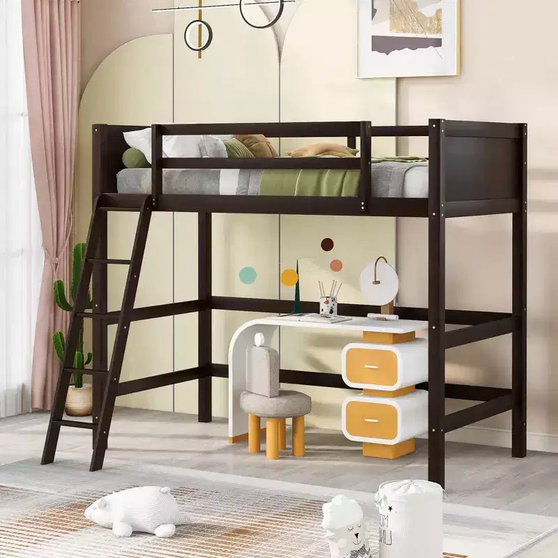 Okak 79.5IN Lit mezzanine pour enfants, taille double, avec échelle, lit double avec barrières de sécurité, cadres de lit pour chambre d'enfants, salle de jeux, salon
