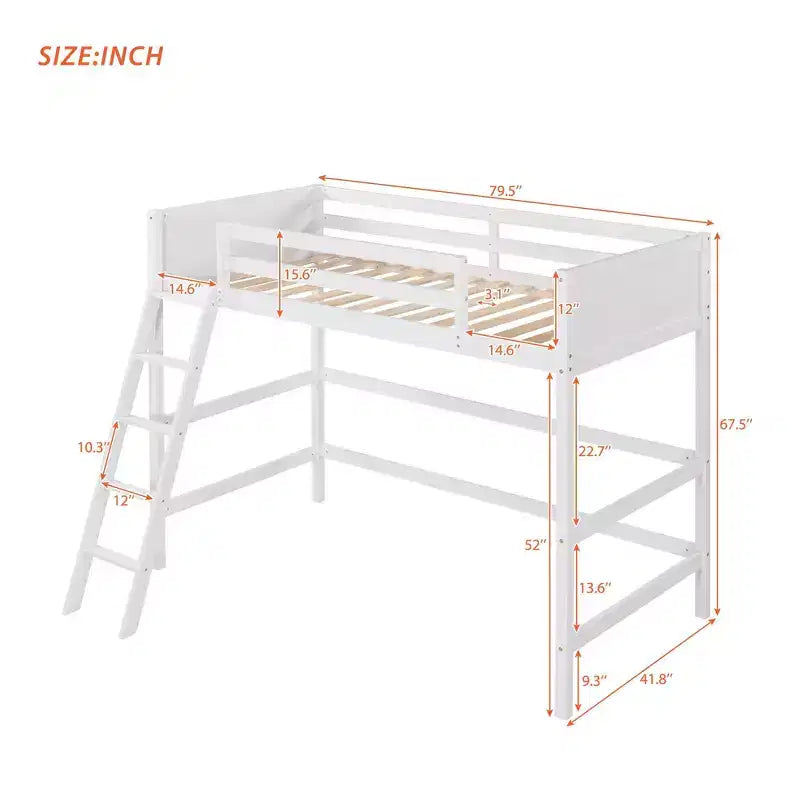 Okak 79.5IN Lit mezzanine pour enfants, taille double, avec échelle, lit double avec barrières de sécurité, cadres de lit pour chambre d'enfants, salle de jeux, salon