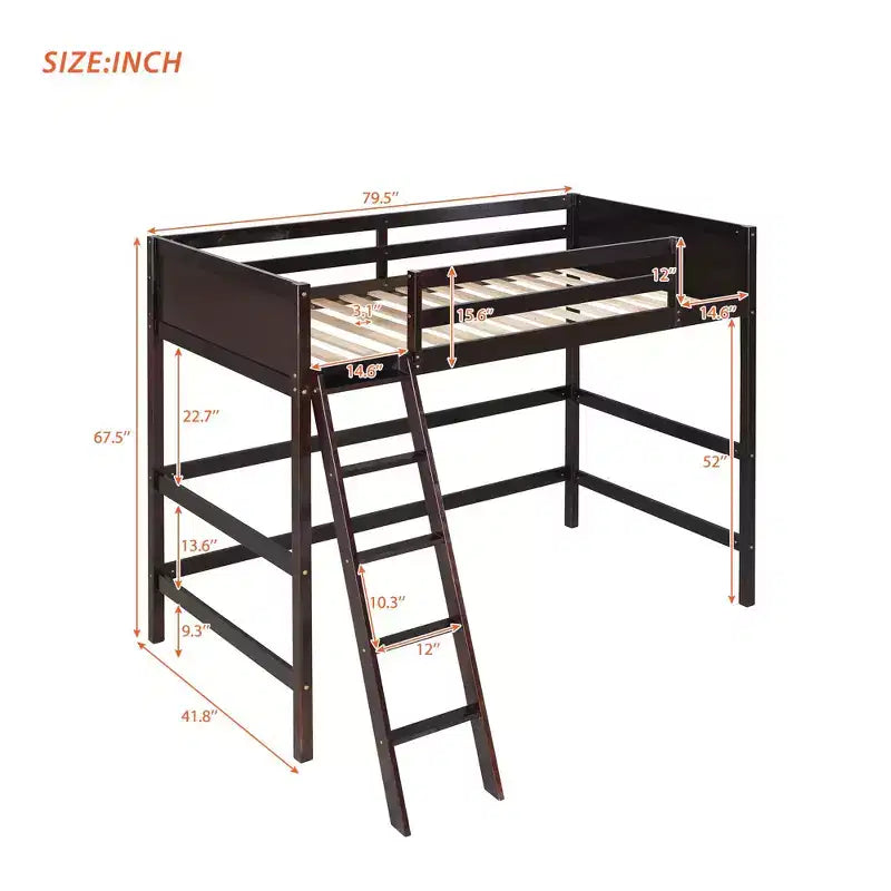 Okak 79.5IN Lit mezzanine pour enfants, taille double, avec échelle, lit double avec barrières de sécurité, cadres de lit pour chambre d'enfants, salle de jeux, salon